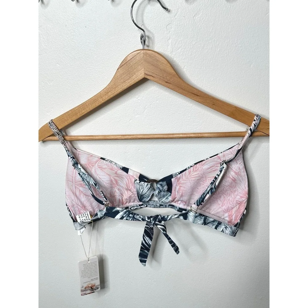 NEW Agua‎ Bendita Peggy Helios Tropical Beaded Bikini Top Navy Pink Size Large